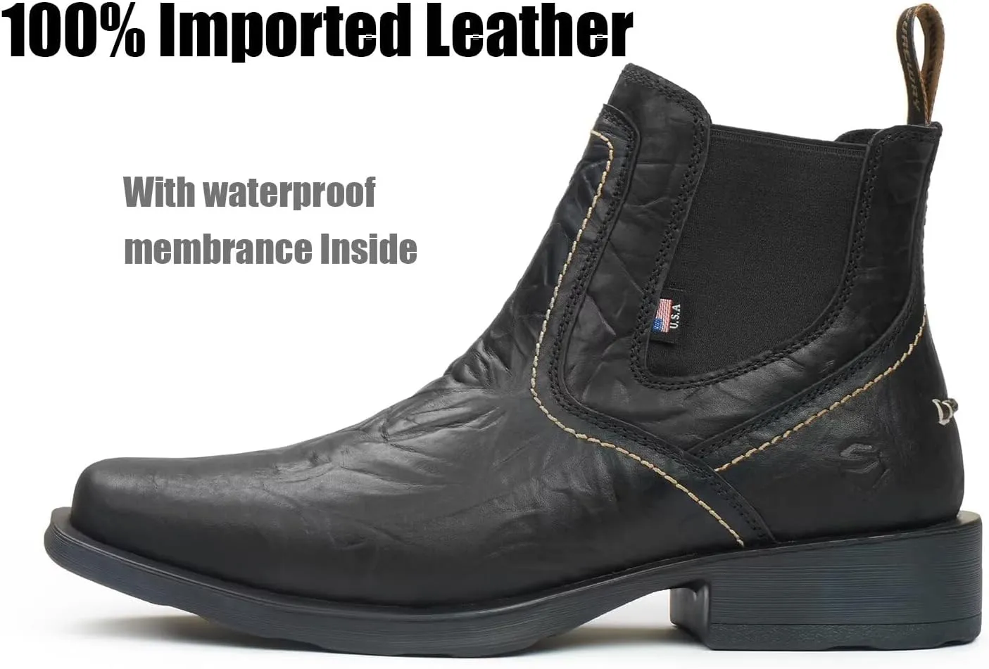 SUREWAY Cowboy Boots for Men - Square Toe Mens Western Slip on Boots, Slip Resistant Country Boots, Durable Comfortable, Old West Style Casual/Work/Dress Shoes