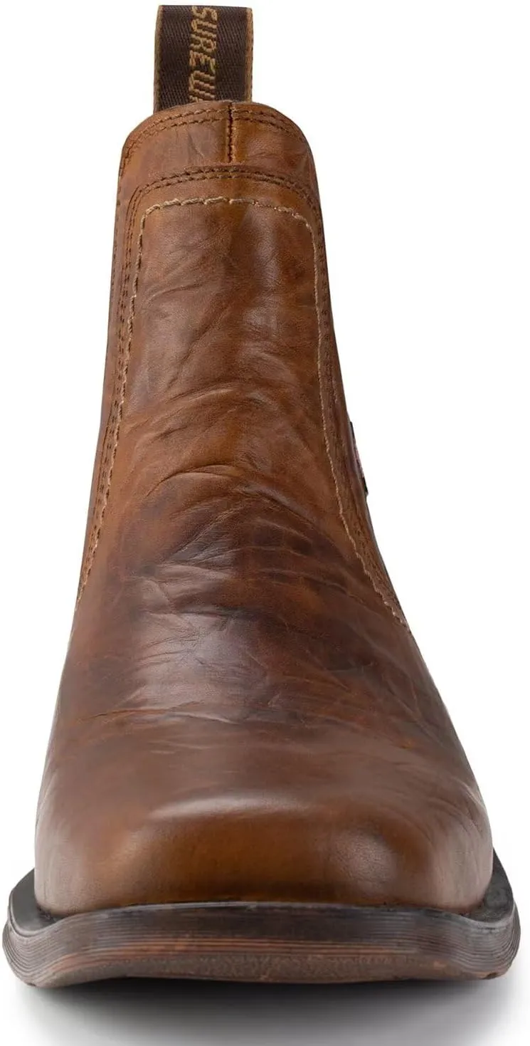 SUREWAY Cowboy Boots for Men - Square Toe Mens Western Slip on Boots, Slip Resistant Country Boots, Durable Comfortable, Old West Style Casual/Work/Dress Shoes
