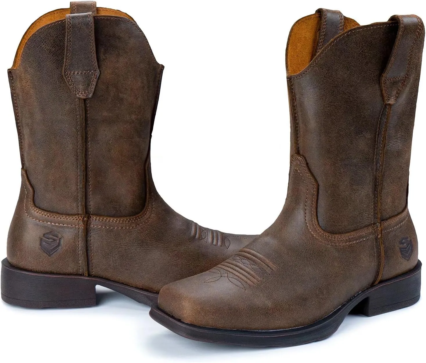 SUREWAY Mens Western Chelsea Cowboy Boots, Square Toe Casual/Work/Dress Boots, Ankle Length, Retro Stylish, Durable Comfortable, All-Weather