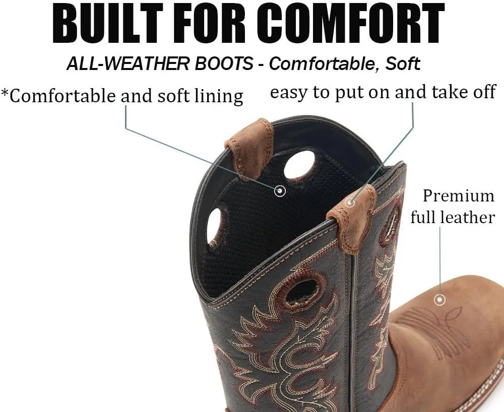 SUREWAY Western Boots For Men - Mens Square Toe Cowboy Boot,Oil/Slip Resistant,Durable Fashionable Classic Pull on 10 Inch Boots,Mid Calf Soft toe Wellington Boots