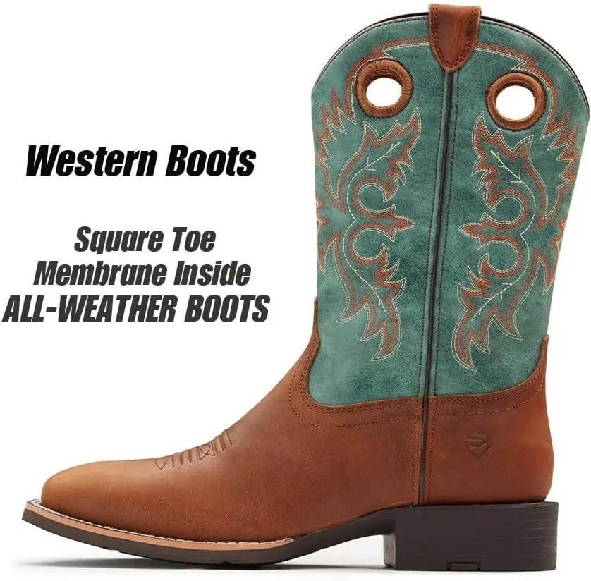 SUREWAY Western Boots For Men - Mens Square Toe Cowboy Boot,Oil/Slip Resistant,Durable Fashionable Classic Pull on 10 Inch Boots,Mid Calf Soft toe Wellington Boots