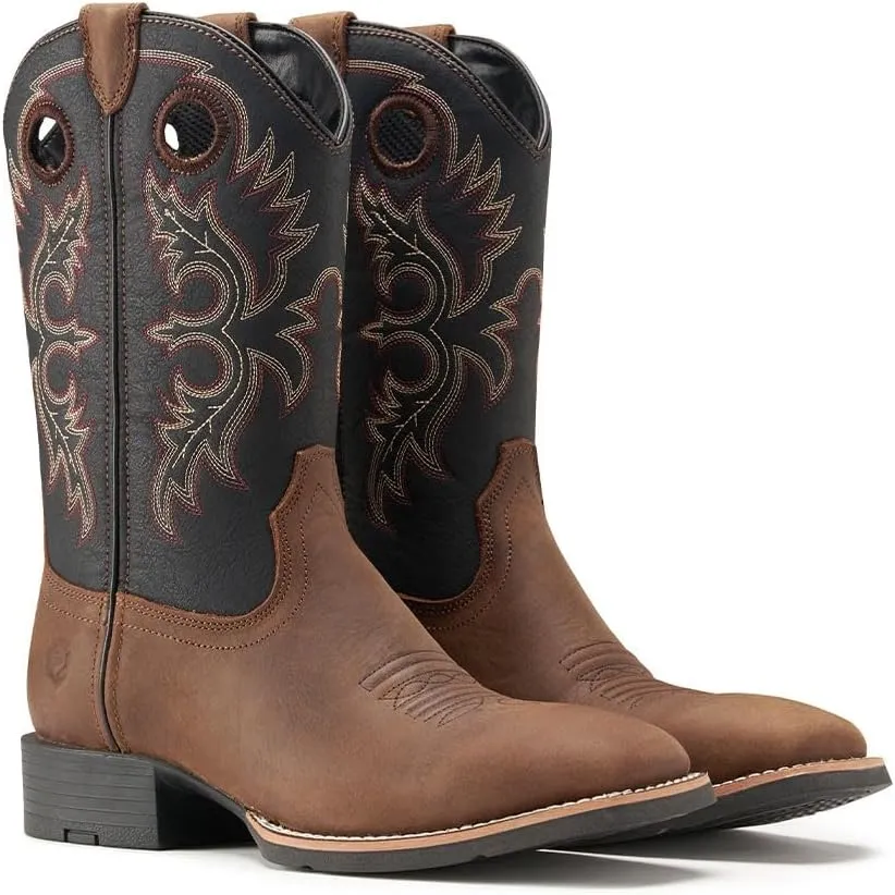SUREWAY Western Boots For Men - Mens Square Toe Cowboy Boot,Oil/Slip Resistant,Durable Fashionable Classic Pull on 10 Inch Boots,Mid Calf Soft toe Wellington Boots