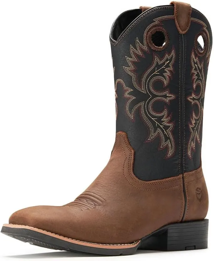 SUREWAY Western Boots For Men - Mens Square Toe Cowboy Boot,Oil/Slip Resistant,Durable Fashionable Classic Pull on 10 Inch Boots,Mid Calf Soft toe Wellington Boots
