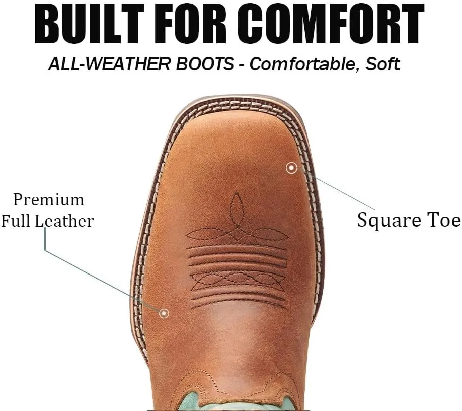 SUREWAY Western Boots For Men - Mens Square Toe Cowboy Boot,Oil/Slip Resistant,Durable Fashionable Classic Pull on 10 Inch Boots,Mid Calf Soft toe Wellington Boots