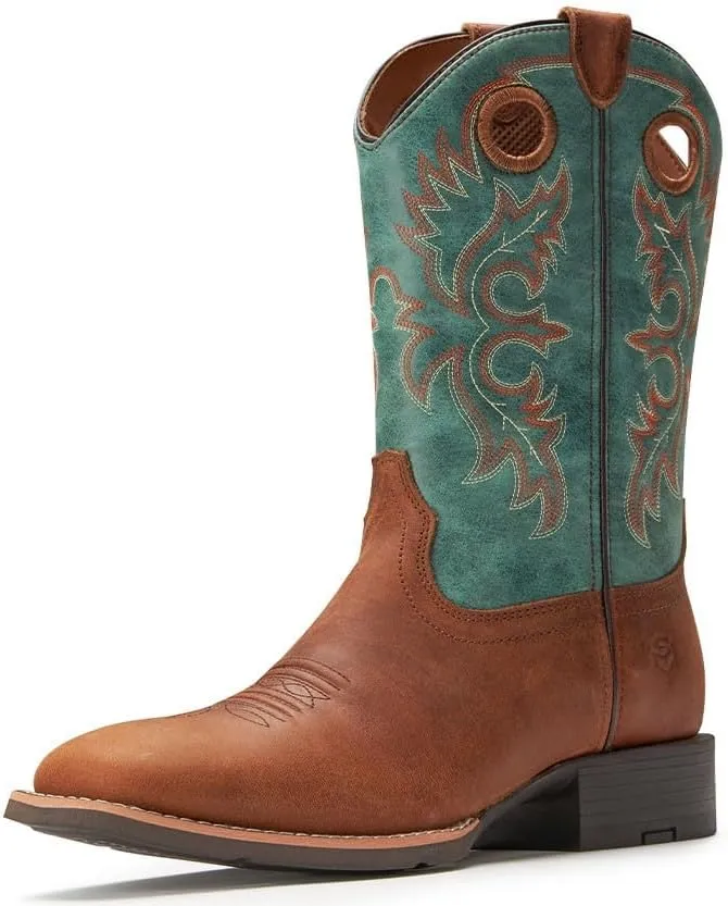 SUREWAY Western Boots For Men - Mens Square Toe Cowboy Boot,Oil/Slip Resistant,Durable Fashionable Classic Pull on 10 Inch Boots,Mid Calf Soft toe Wellington Boots