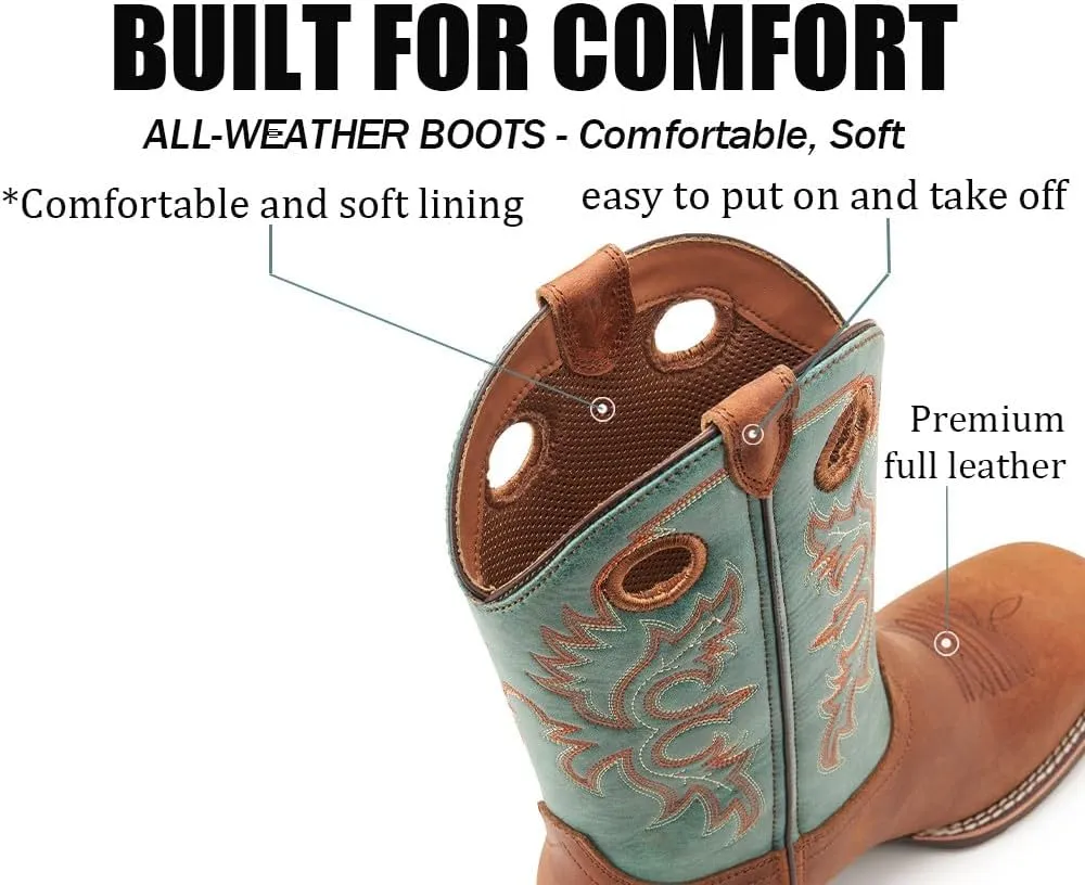 SUREWAY Western Boots For Men - Mens Square Toe Cowboy Boot,Oil/Slip Resistant,Durable Fashionable Classic Pull on 10 Inch Boots,Mid Calf Soft toe Wellington Boots