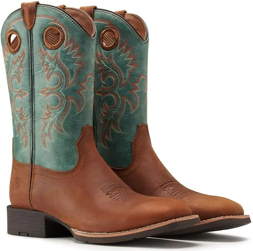 SUREWAY Western Boots For Men - Mens Square Toe Cowboy Boot,Oil/Slip Resistant,Durable Fashionable Classic Pull on 10 Inch Boots,Mid Calf Soft toe Wellington Boots