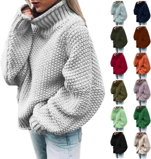Sweaters for Women Oversized Turtleneck Batwing Sleeve Knitted Sweaters Casual Loose Warm Solid Color Pullover Tops