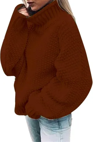 Sweaters for Women Oversized Turtleneck Batwing Sleeve Knitted Sweaters Casual Loose Warm Solid Color Pullover Tops