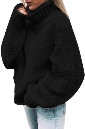 Sweaters for Women Oversized Turtleneck Batwing Sleeve Knitted Sweaters Casual Loose Warm Solid Color Pullover Tops