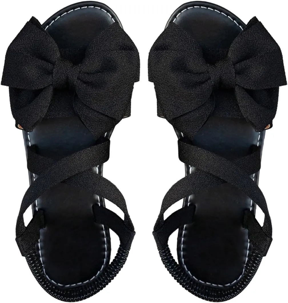 SweatyRocks Women's Bow Crisscross Open Toe Flat Sandals Dressy Beach Ankle Strap Shoe