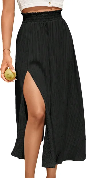 SweatyRocks Women's Casual High Waist Split Thigh Skirts High Waisted Solid Midi Skirts