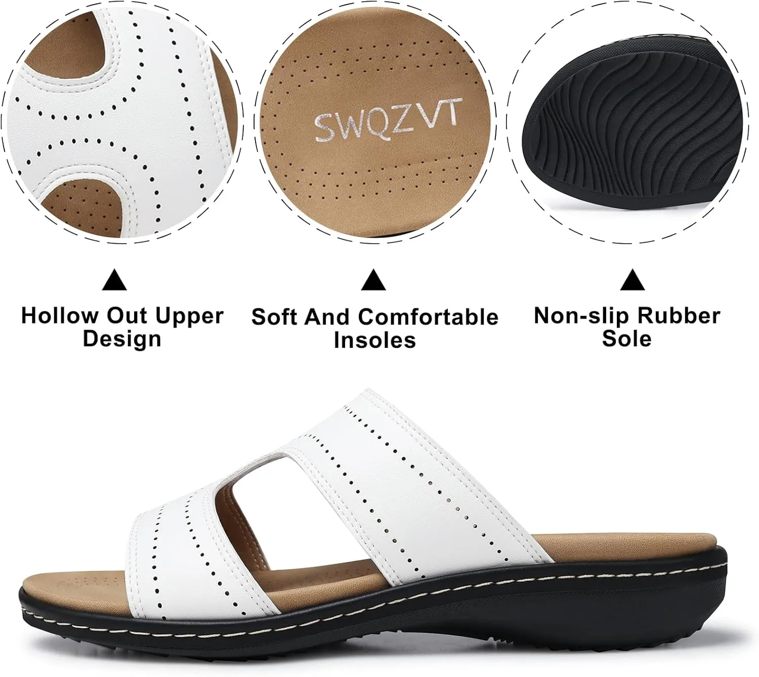SWQZVT Flat Slides Sandals for Women: Comfortable Arch Support Sandal - Slip On Summer Walking Sandals