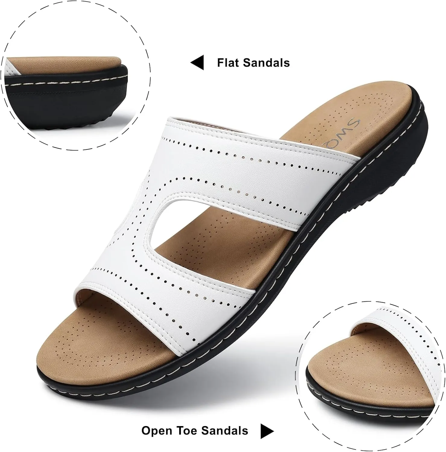 SWQZVT Flat Slides Sandals for Women: Comfortable Arch Support Sandal - Slip On Summer Walking Sandals