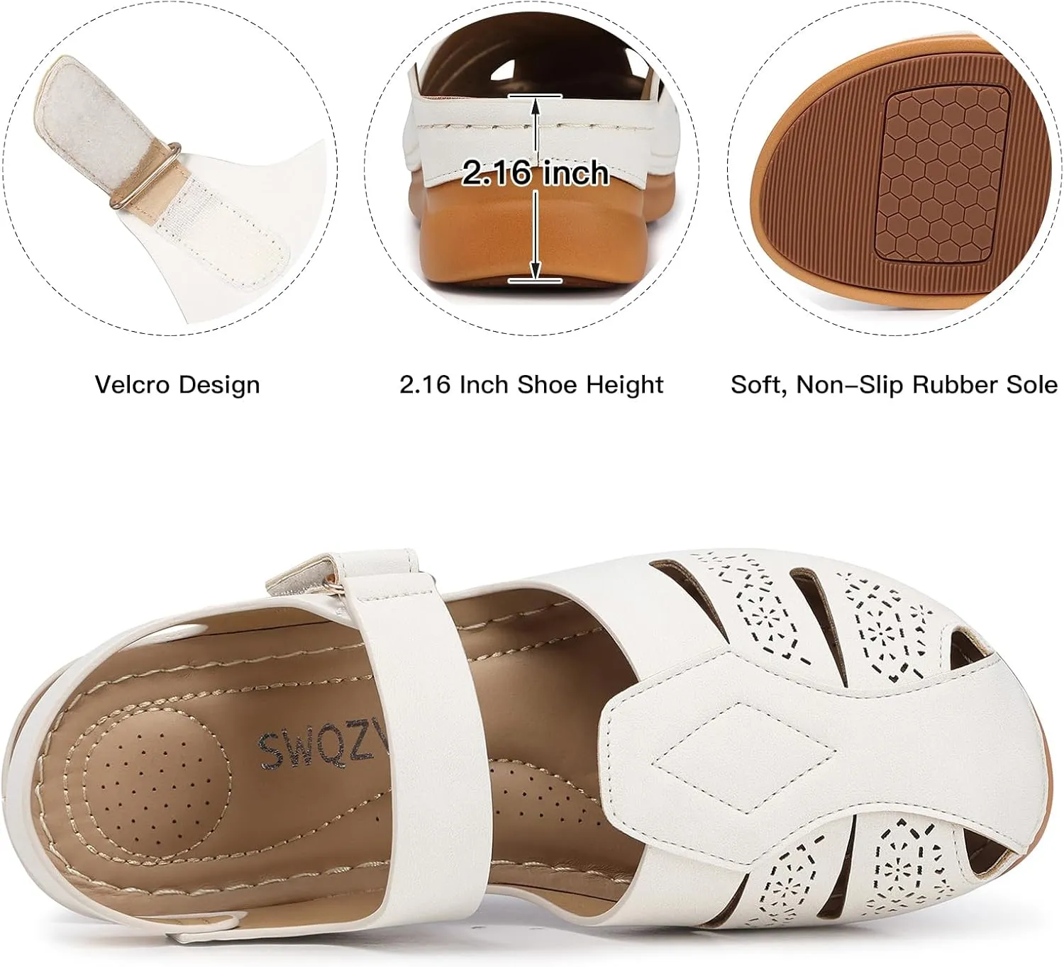 SWQZVT Women Comfortable Flat Sandals: Closed Toe Dressy Summer Sandal - Fisherman Hollow Out Walking Sandals