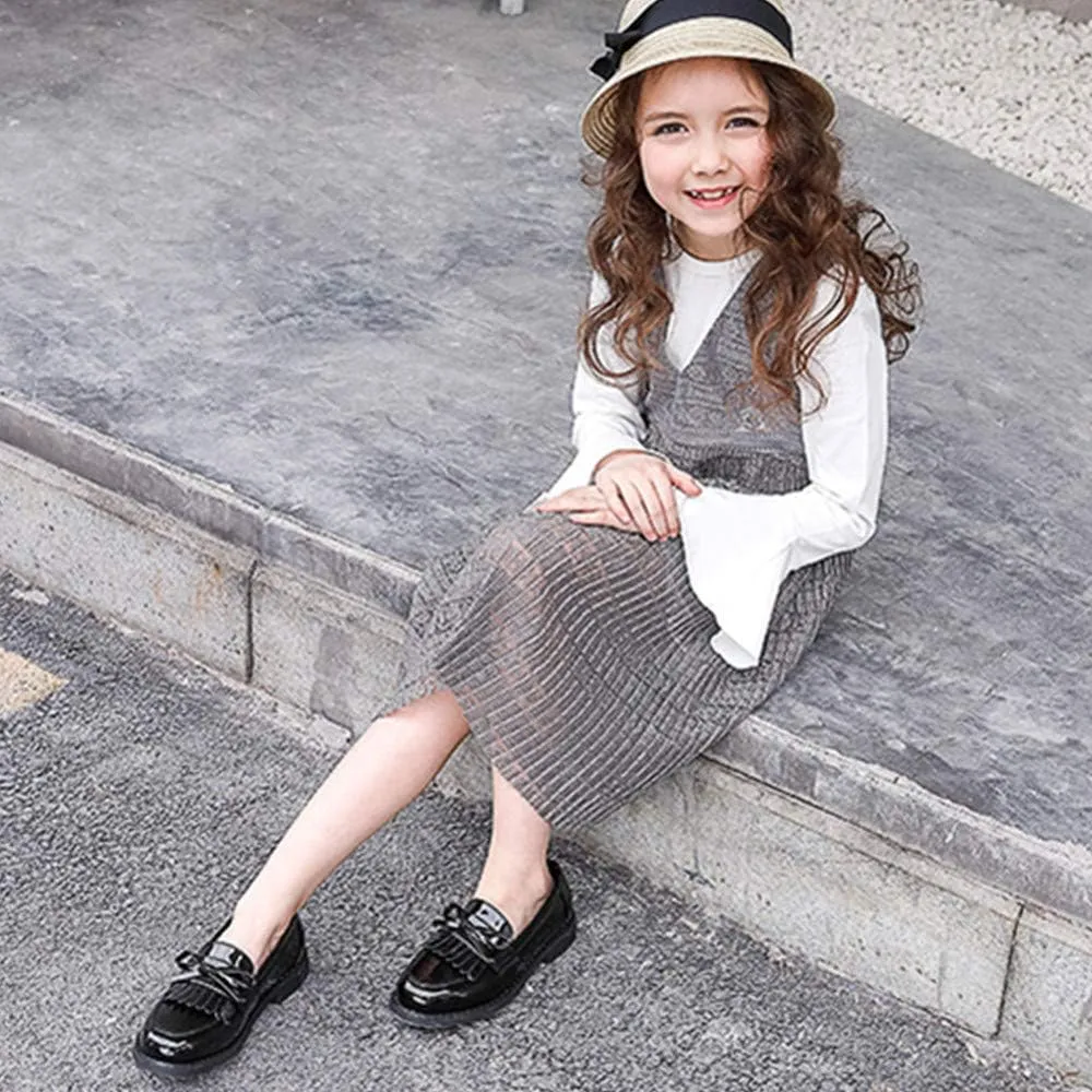 TangDao Toddler Little Kids Girls Slip On Round Toe Patent Leather Penny Loafers Flats School Uniform Kids Tassel Bowknot Boat Casual Princess Dress Shoes