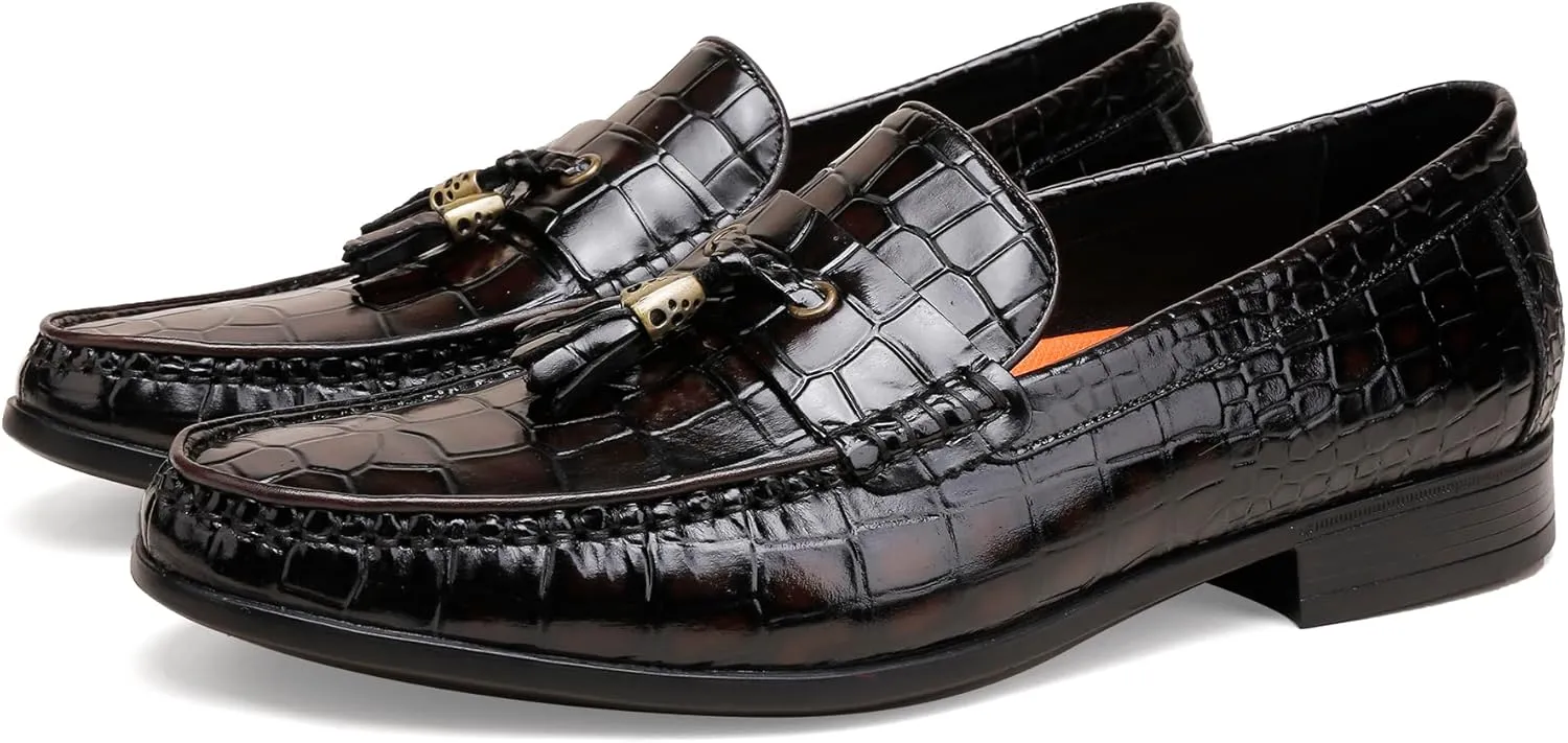 Tassel Loafers for Men, Crocodile Pattern Dress Shoes with Tassel Casual Classic Penny Loafers