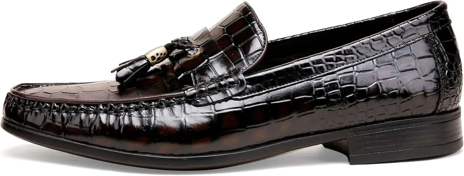Tassel Loafers for Men, Crocodile Pattern Dress Shoes with Tassel Casual Classic Penny Loafers