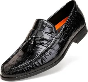 Tassel Loafers for Men, Crocodile Pattern Dress Shoes with Tassel Casual Classic Penny Loafers