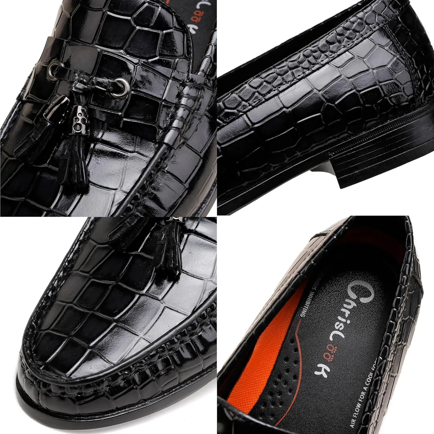 Tassel Loafers for Men, Crocodile Pattern Dress Shoes with Tassel Casual Classic Penny Loafers