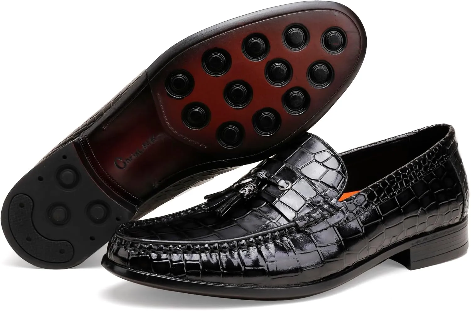 Tassel Loafers for Men, Crocodile Pattern Dress Shoes with Tassel Casual Classic Penny Loafers