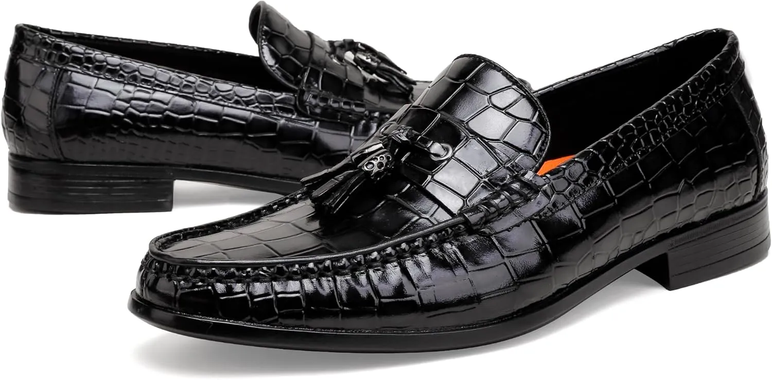 Tassel Loafers for Men, Crocodile Pattern Dress Shoes with Tassel Casual Classic Penny Loafers