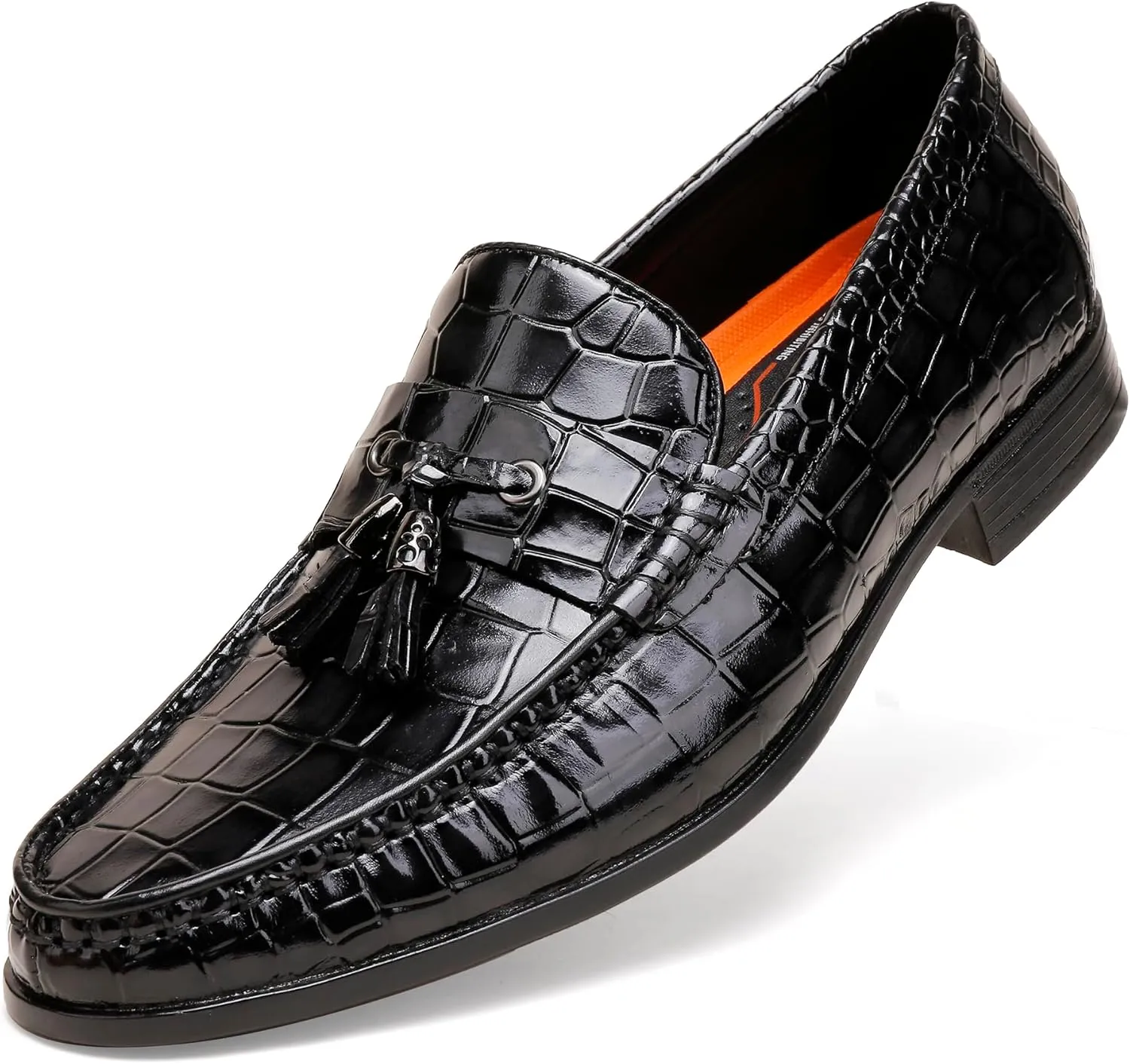 Tassel Loafers for Men, Crocodile Pattern Dress Shoes with Tassel Casual Classic Penny Loafers