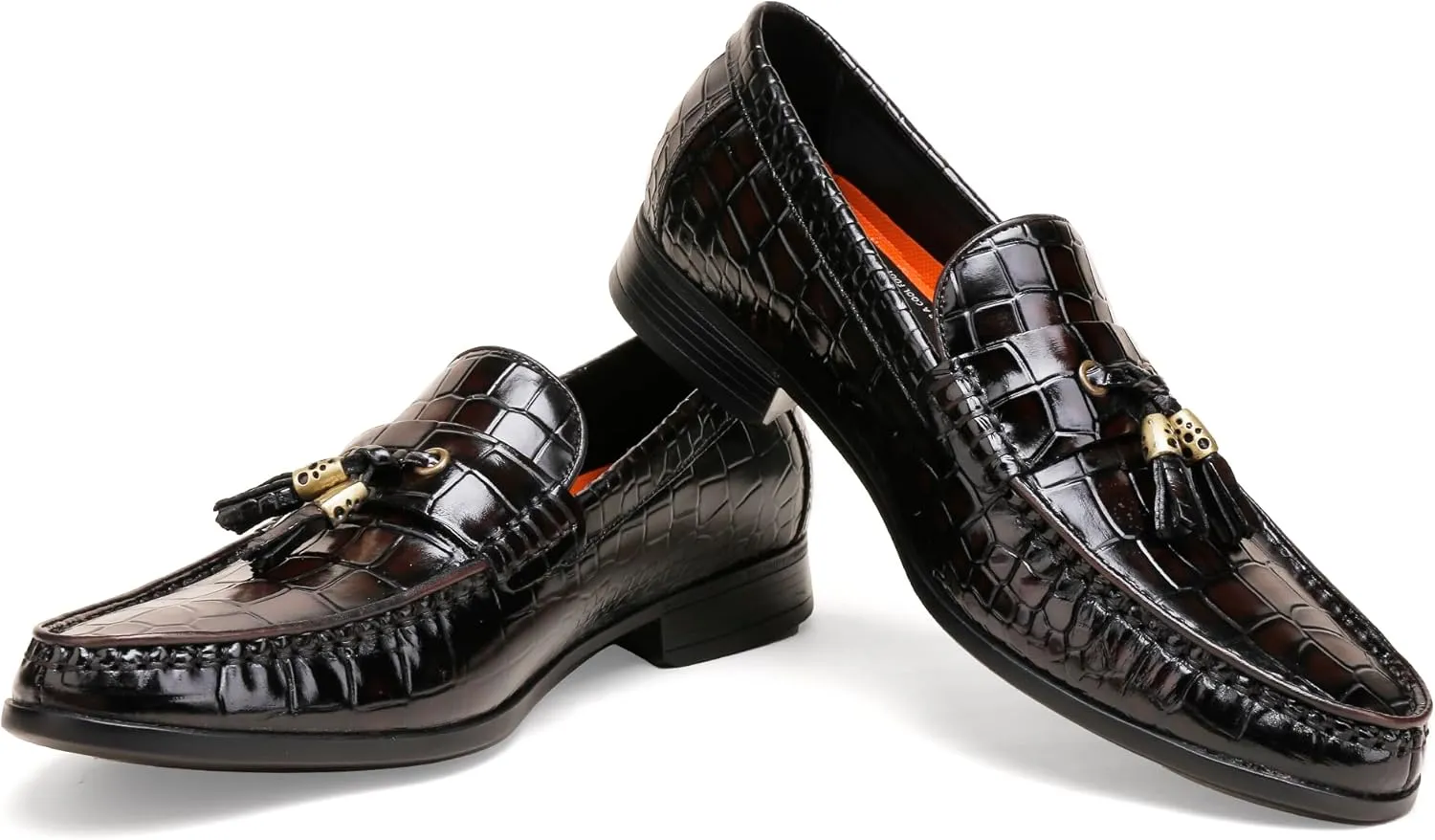 Tassel Loafers for Men, Crocodile Pattern Dress Shoes with Tassel Casual Classic Penny Loafers