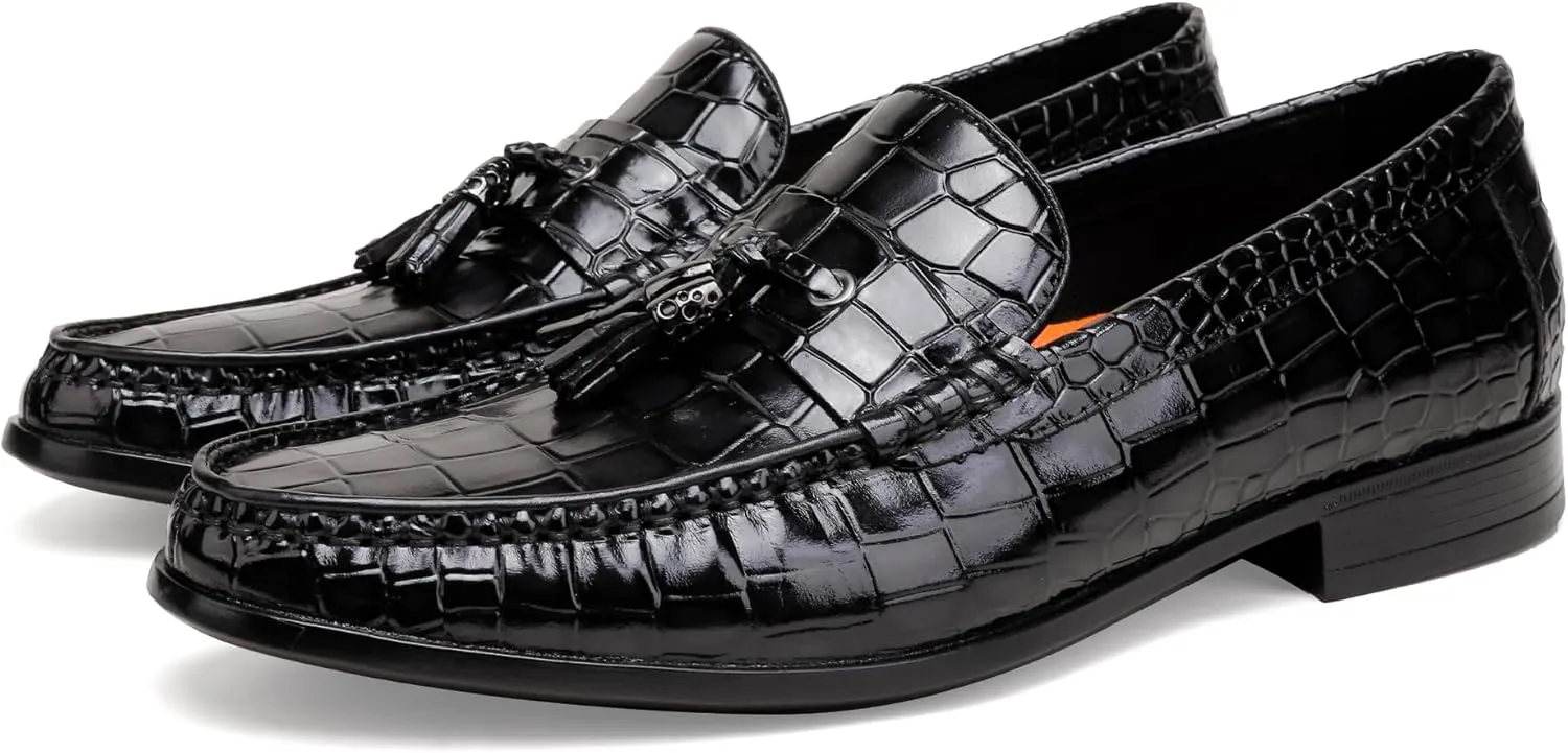 Tassel Loafers for Men, Crocodile Pattern Dress Shoes with Tassel Casual Classic Penny Loafers