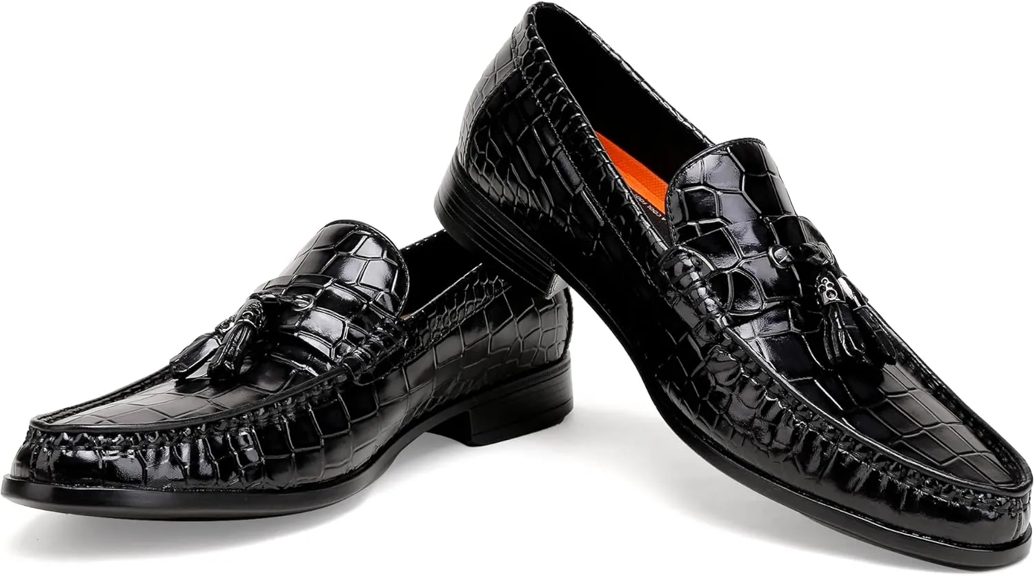 Tassel Loafers for Men, Crocodile Pattern Dress Shoes with Tassel Casual Classic Penny Loafers