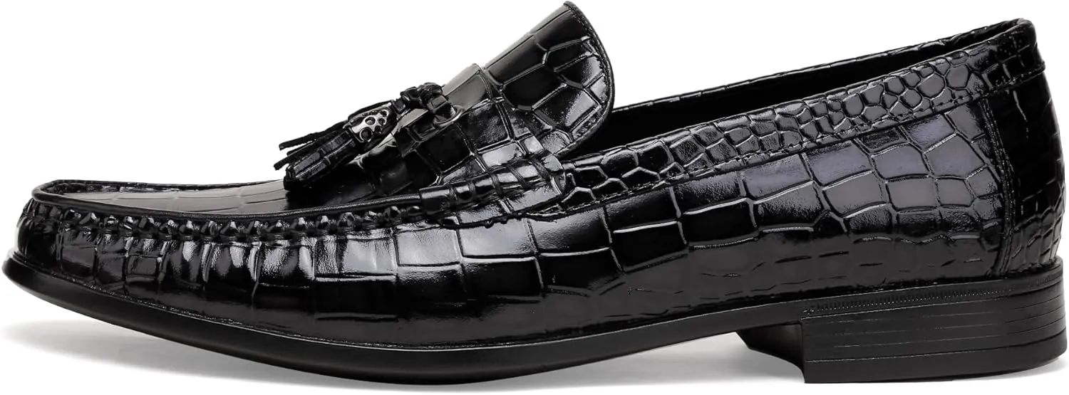 Tassel Loafers for Men, Crocodile Pattern Dress Shoes with Tassel Casual Classic Penny Loafers