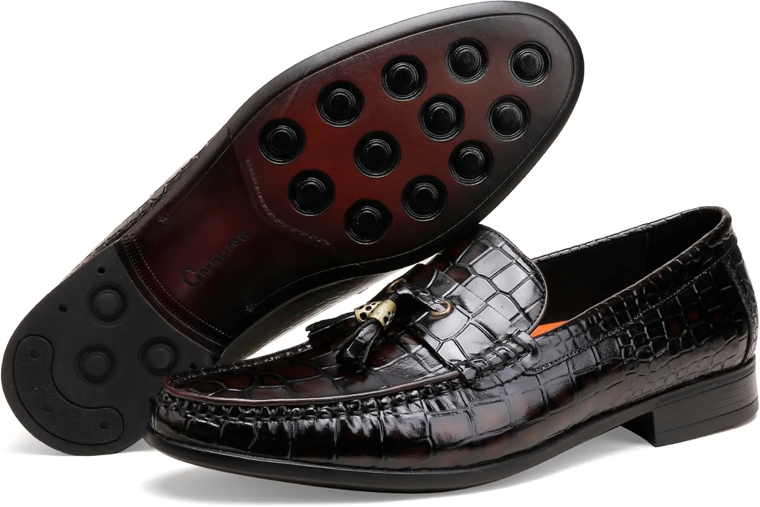 Tassel Loafers for Men, Crocodile Pattern Dress Shoes with Tassel Casual Classic Penny Loafers