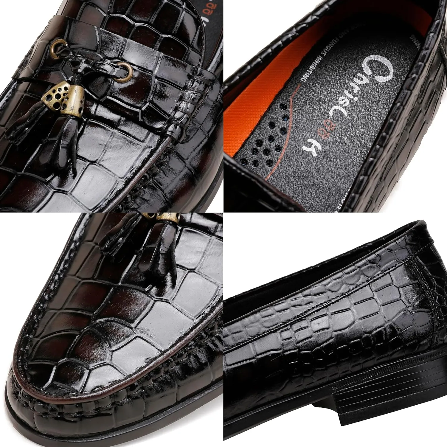 Tassel Loafers for Men, Crocodile Pattern Dress Shoes with Tassel Casual Classic Penny Loafers