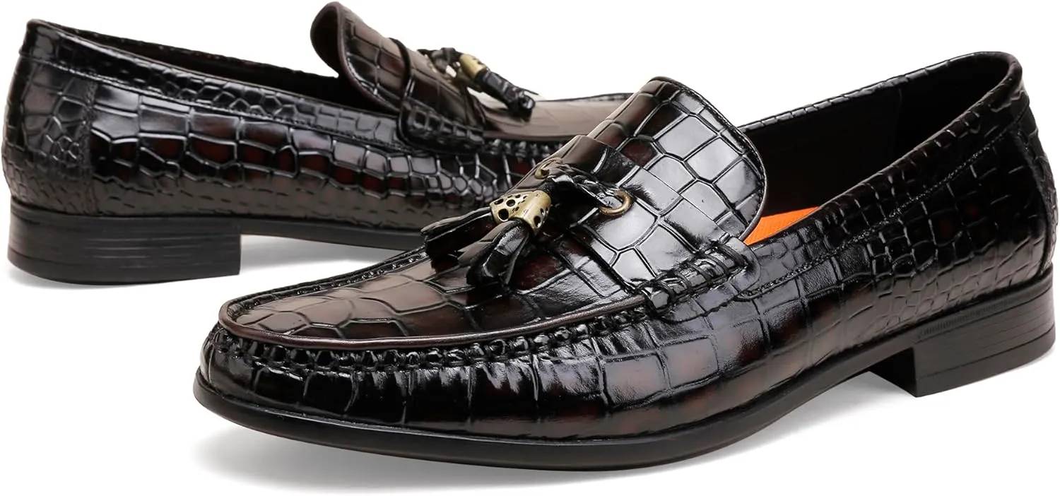 Tassel Loafers for Men, Crocodile Pattern Dress Shoes with Tassel Casual Classic Penny Loafers
