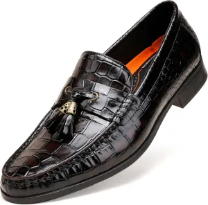 Tassel Loafers for Men, Crocodile Pattern Dress Shoes with Tassel Casual Classic Penny Loafers