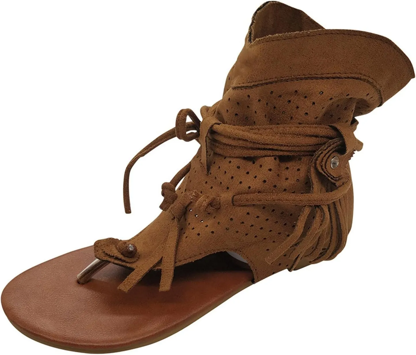 Tassel Sandals for Women, Summer Retro Bohemian T Strap Open Toe Sandals Casual Breathable Comfortable Beach Flat Ankle Boots