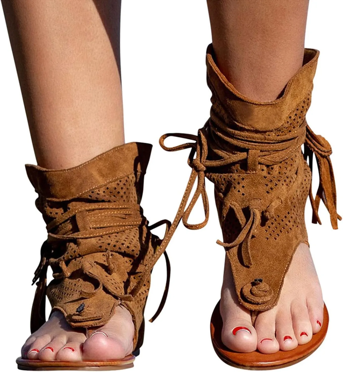 Tassel Sandals for Women, Summer Retro Bohemian T Strap Open Toe Sandals Casual Breathable Comfortable Beach Flat Ankle Boots
