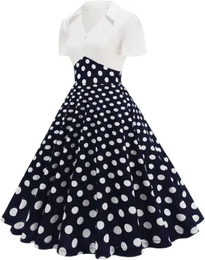 Tea Party Dress for Women 1950S 1960S Vintage Short Prom Summer Polka Dot Cocktail Swing Retro 50'S Style Dresses