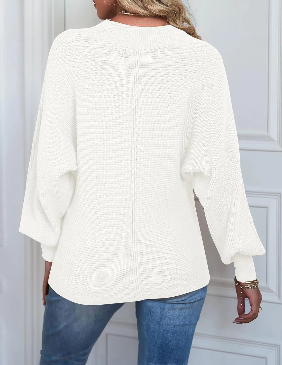 TECREW Women's Batwing Long Sleeve Crew Neck Pullover Sweater Soft Ribbed Knit Sweater Top