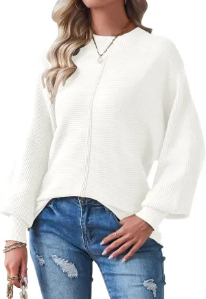 TECREW Women's Batwing Long Sleeve Crew Neck Pullover Sweater Soft Ribbed Knit Sweater Top
