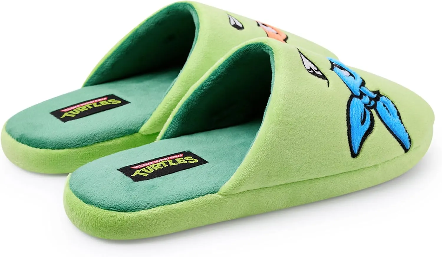Teenage Mutant Ninja Turtles Mens Slippers | TMNT Leonardo & Mikey Character Slip-On Mules in Green Cartoon Indoor Footwear
