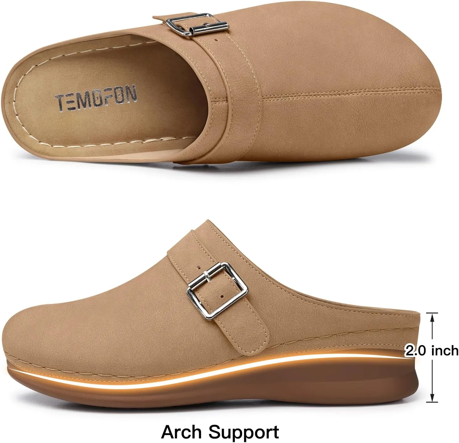 TEMOFON Clogs for Women Slip on Mules: Walking Comfortable, Non Slip, Closed Toe Sandals, Casual Summer Shoes Black Navy Brown Size 5-11