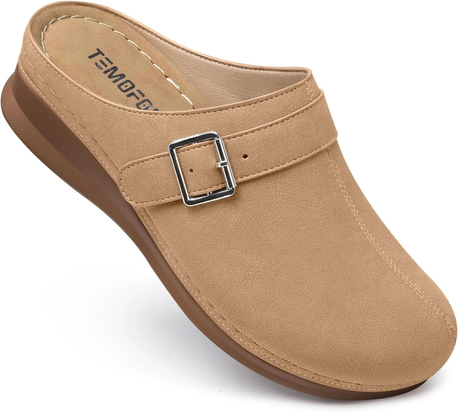 TEMOFON Clogs for Women Slip on Mules: Walking Comfortable, Non Slip, Closed Toe Sandals, Casual Summer Shoes Black Navy Brown Size 5-11