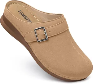 TEMOFON Clogs for Women Slip on Mules: Walking Comfortable, Non Slip, Closed Toe Sandals, Casual Summer Shoes Black Navy Brown Size 5-11