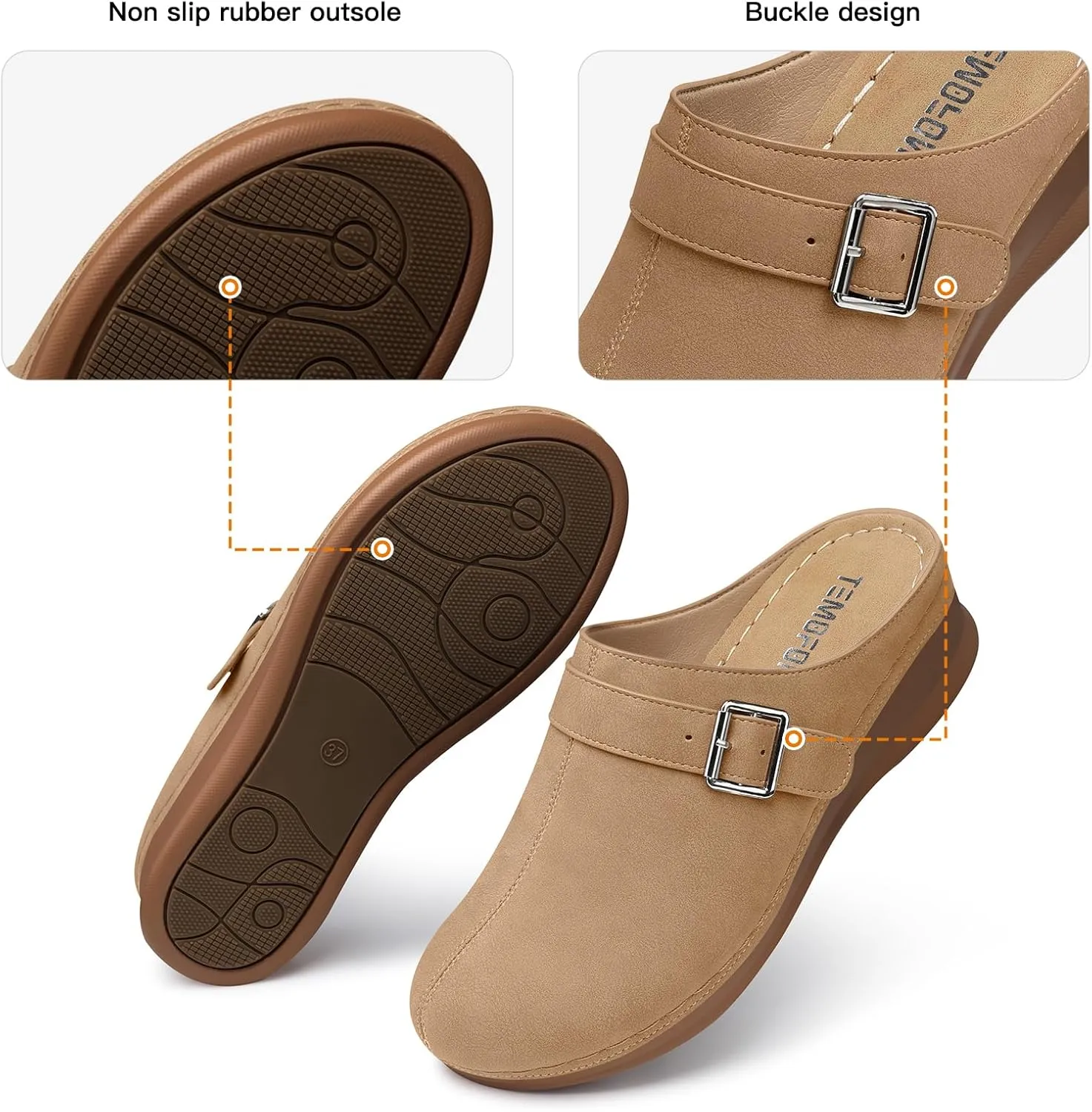 TEMOFON Clogs for Women Slip on Mules: Walking Comfortable, Non Slip, Closed Toe Sandals, Casual Summer Shoes Black Navy Brown Size 5-11