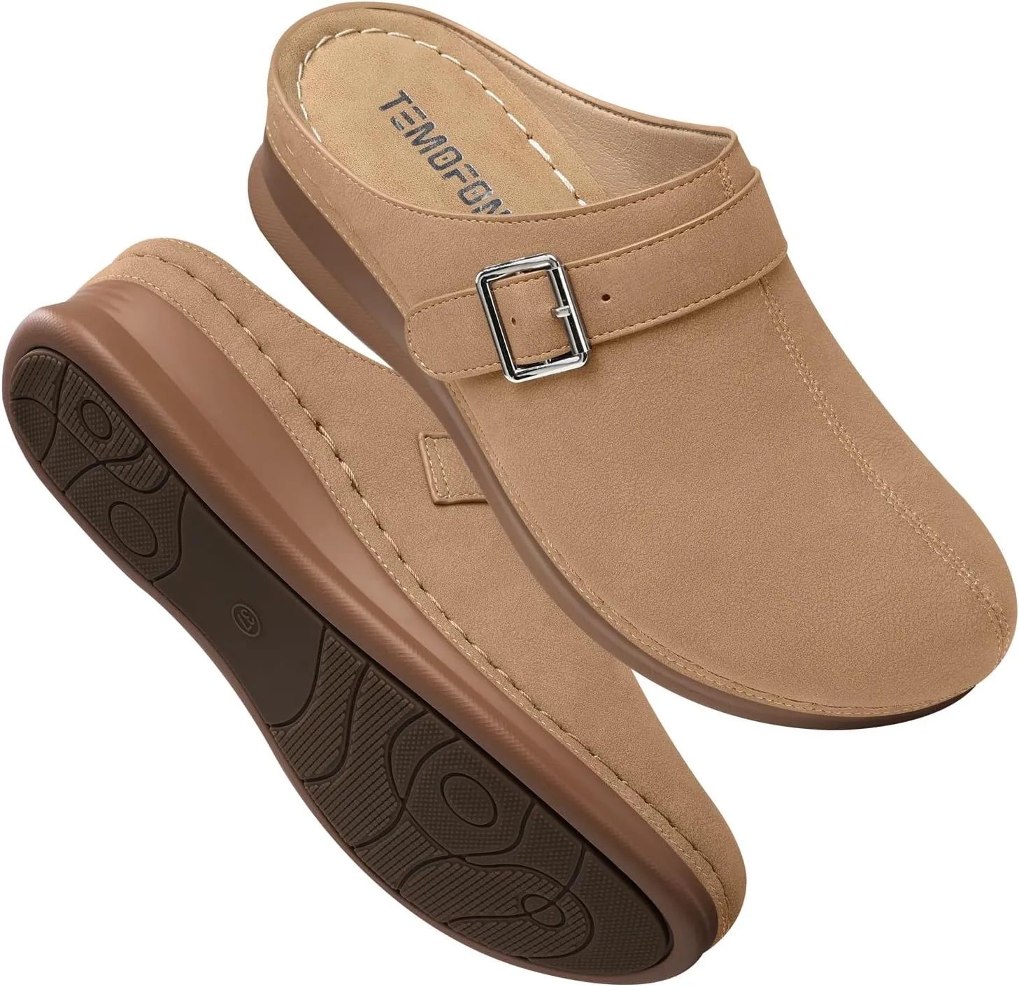 TEMOFON Clogs for Women Slip on Mules: Walking Comfortable, Non Slip, Closed Toe Sandals, Casual Summer Shoes Black Navy Brown Size 5-11
