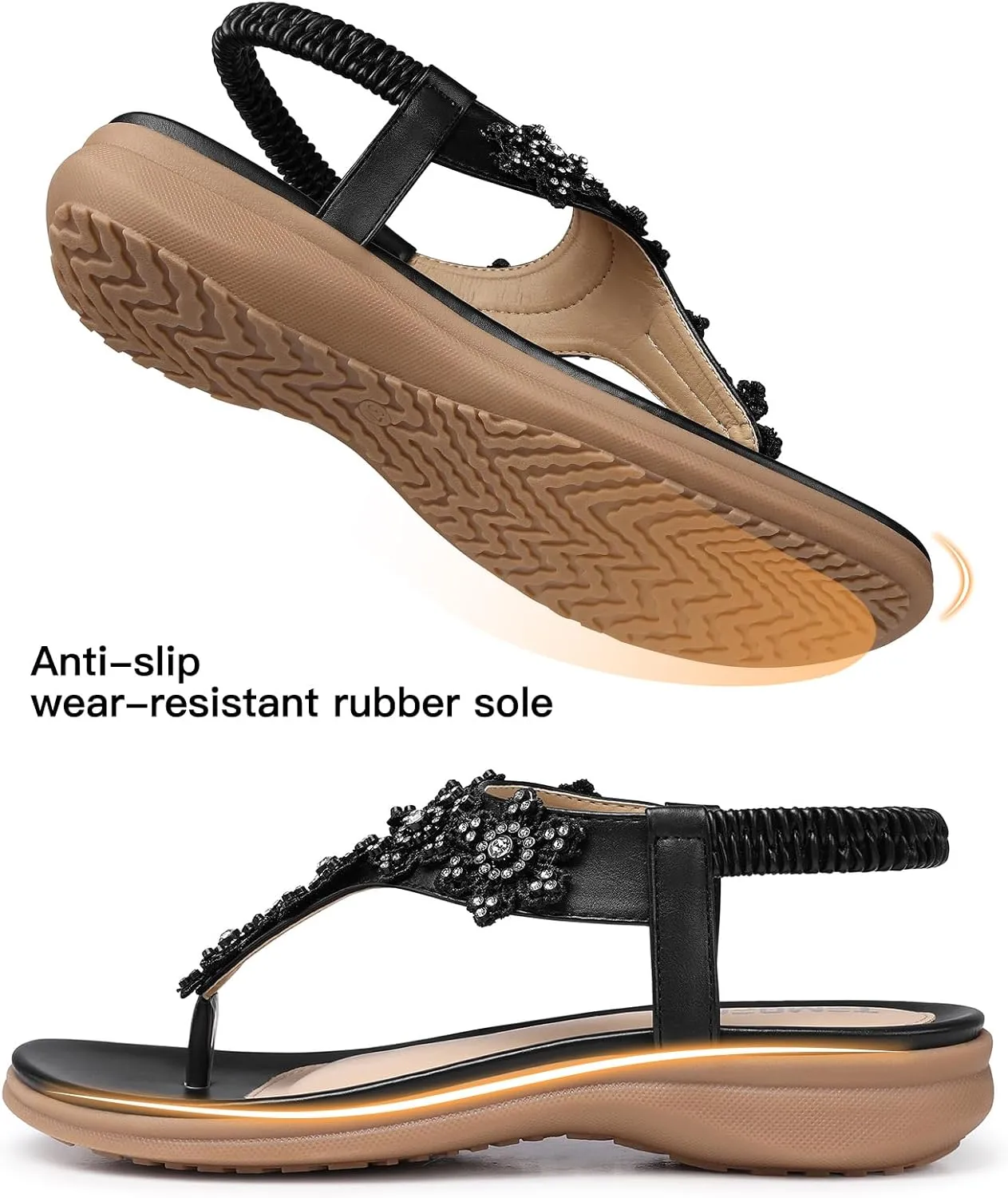 TEMOFON Sandals for Women Flat Dressy: Summer Flower Sandals with Ankle Strap Comfortable Casual Walking Flat Sandals Size 5-11