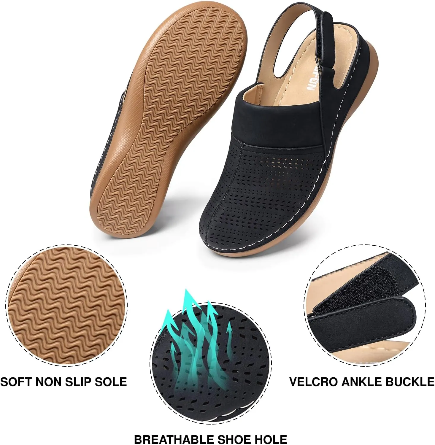 TEMOFON Shoes for Women Clogs Sandals: Comfortable Closed Toe Wedge Shoes Sling-Back Walking Mules with Arch Support
