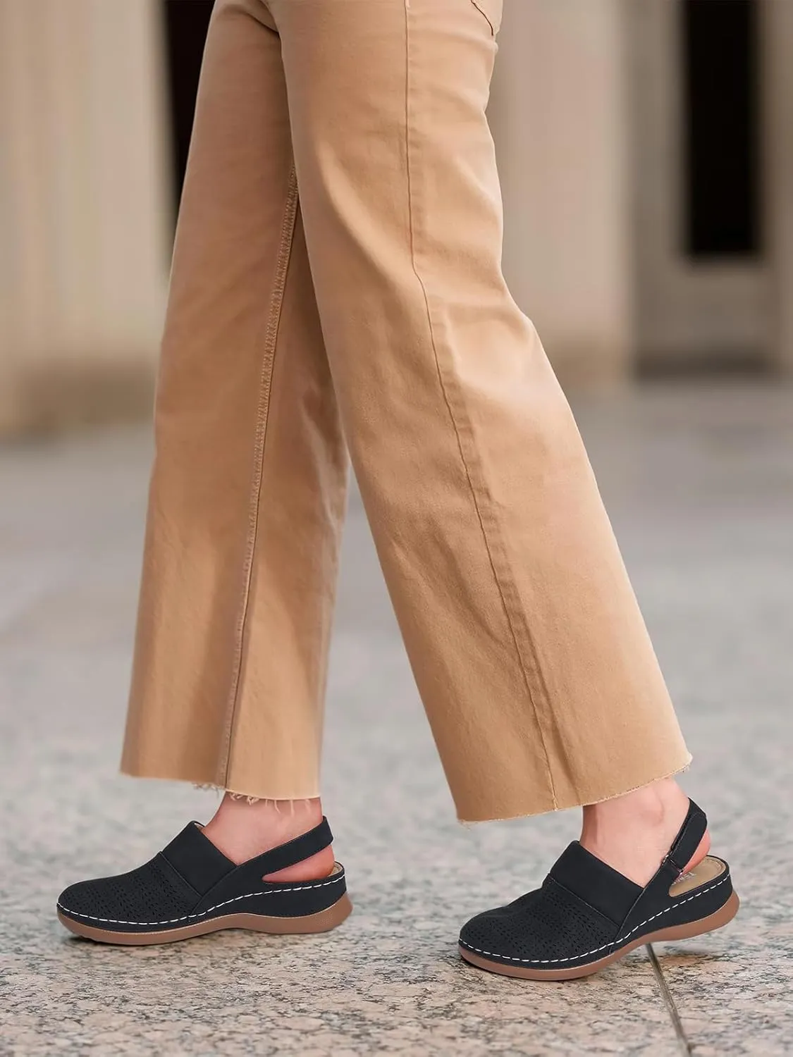 TEMOFON Shoes for Women Clogs Sandals: Comfortable Closed Toe Wedge Shoes Sling-Back Walking Mules with Arch Support