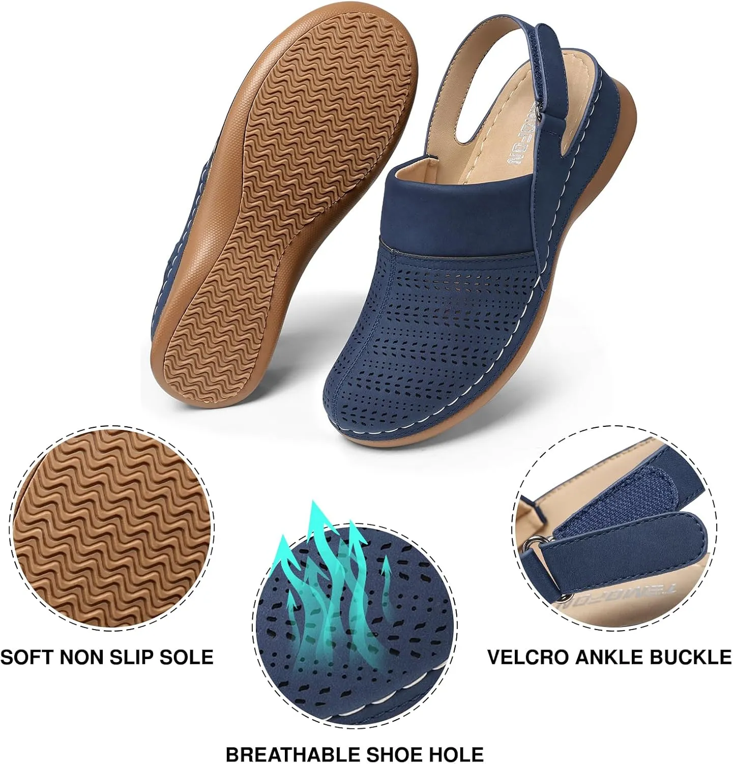 TEMOFON Shoes for Women Clogs Sandals: Comfortable Closed Toe Wedge Shoes Sling-Back Walking Mules with Arch Support